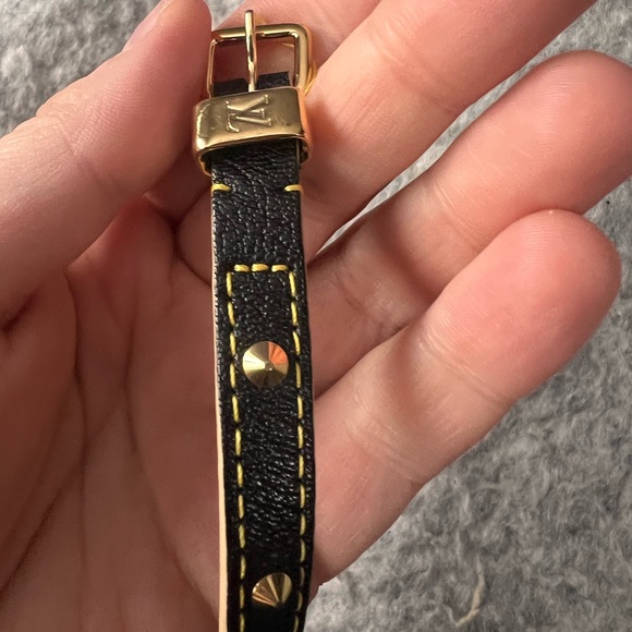 Louis Vuitton LV suhali wrap around black leather gold stud bracelet EUC - Picture 7 of 9